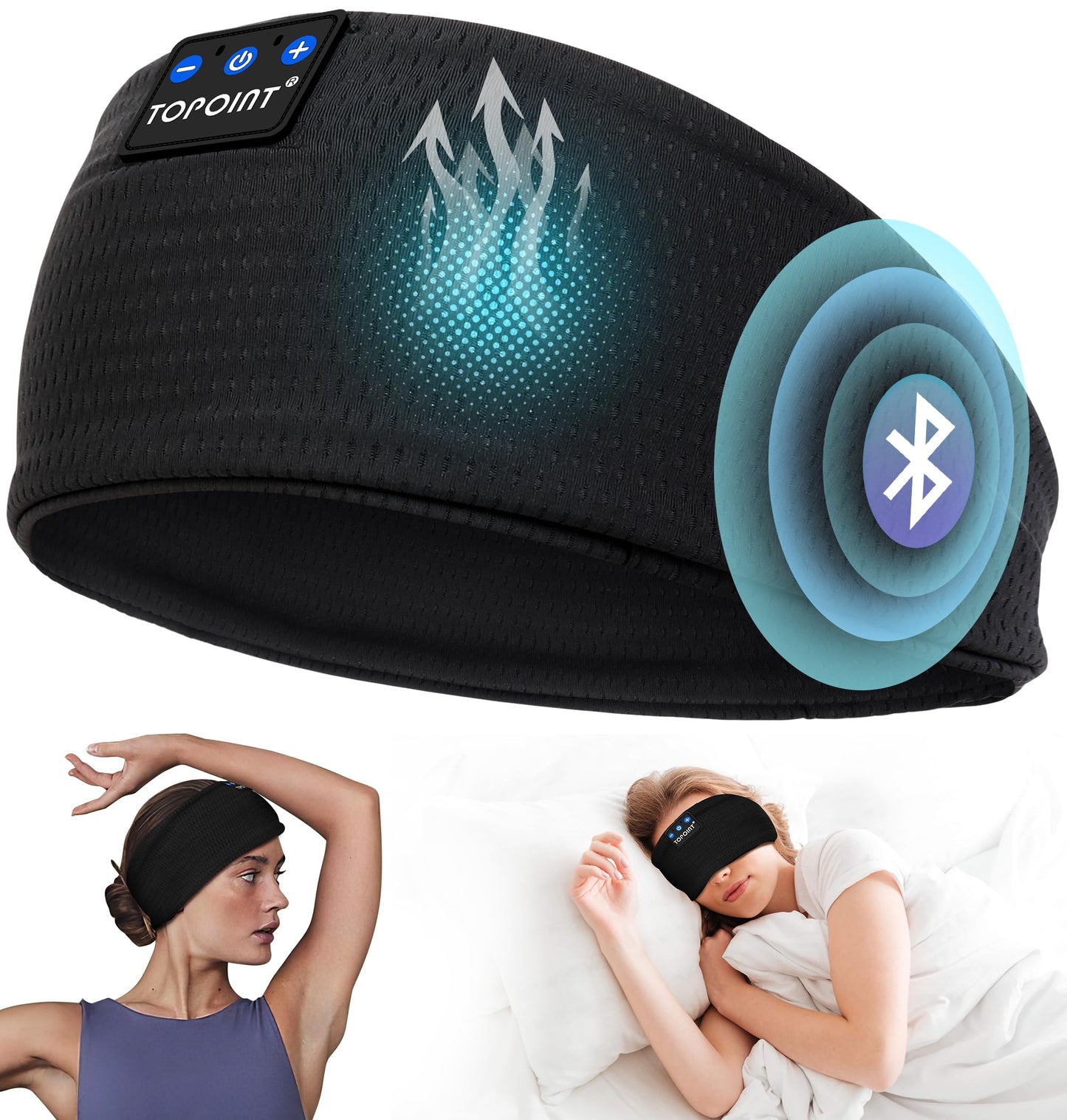 Sleep Headphones Headband Bluetooth 5.4 TOPOINT Sports Headband Earphones Sleeping Bluetooth Wireless with USB C for Women Men Sports Gifts Workout Jogging Yoga Insomnia Air Travel Meditation